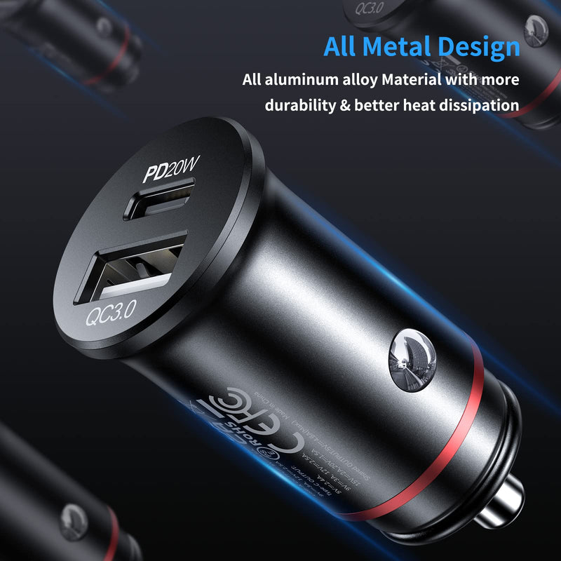  [AUSTRALIA] - Syncwire USB C Car Charger 38W Fast USB Car Charger PD&QC 3.0 Dual Port [Super Mini & All Metal] Car Adapter Cigarette Lighter Compatible with iPhone 14/13/12/12 Pro/12 Pro Max, Samsung S23 and More PD+QC 3.0