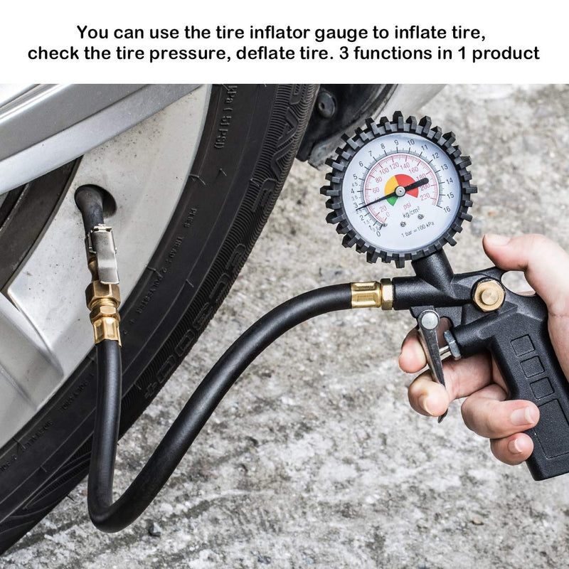CZC AUTO Tire Inflator Deflator Air Pressure Gauge with Rubber Hose, 2-1/2" Dial Wheel Inflator Gage with Straight Brass Lock-on Chuck Compatible with Air Pump Compressor for RV Car Motorcycle Bike - LeoForward Australia