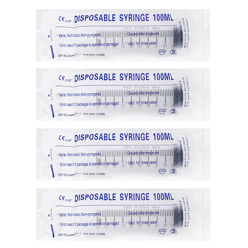  [AUSTRALIA] - 4 Pack 100ml Syringes, Large Plastic Syringe with 40inch Handy Plastic Tubing and Luer Connections for Scientific Labs, Watering, Feeding, Refilling, Injecting, Drawing Oil, Fluid and Water