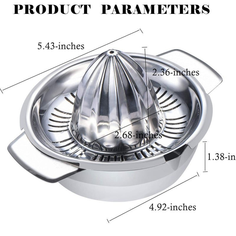  [AUSTRALIA] - Citrus Lemon Orange Grapefruit Juicer Manual Stainless Steel 304 Anti-Rust Metal Hand Press Fruit Squeezer with Juice Strainer and 12 OZ Bowl with 2 Spouts, Dishwasher Safe, Easy to Clean, Heavy Duty