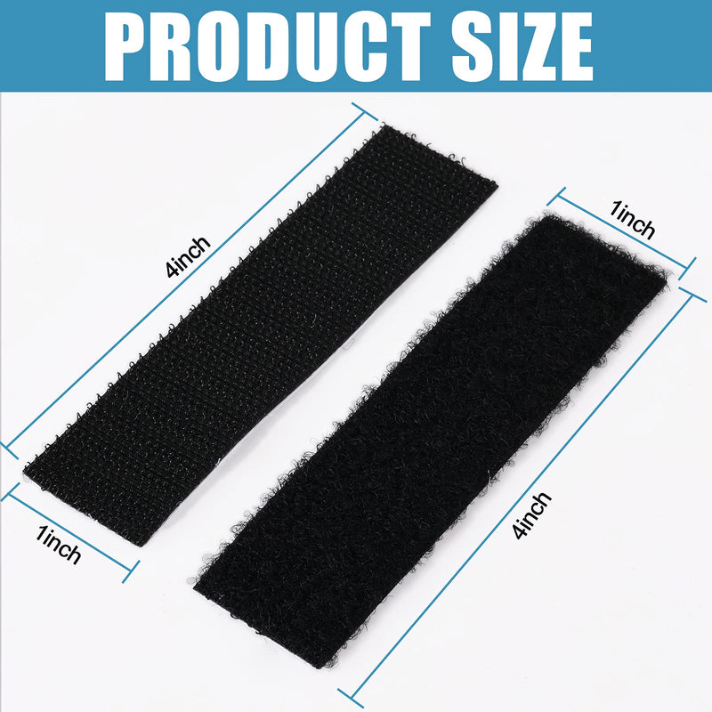  [AUSTRALIA] - 16 Sets Hook Loop Strips with Adhesive Square Hook and Loop Tape Heavy Duty Strips Sticky Back Fastener (Black, 1x4 inch) Black
