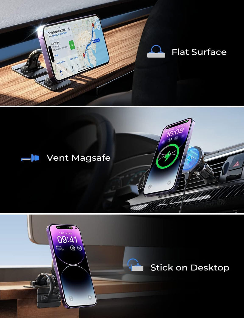 [AUSTRALIA] - LISEN for Magsafe Car Mount Charger Wireless 15W Car Charger for iPhone [Powerful Magnets] Magnetic Car Phone Holder Mount Wireless Fast Charging for Magsafe Charger Fits iPhone 14 13 12 Magsafe Case 20x Power Magsafe Car Charger Black