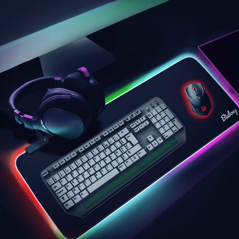 RGB Gaming Mouse Pad, Large Expanded Soft LED Mouse Pad with 14 Light Modes, Anti-Slip Rubber Base for Computer Keyboard Mat, 31.5"x11.8"x0.16" (XL) - LeoForward Australia