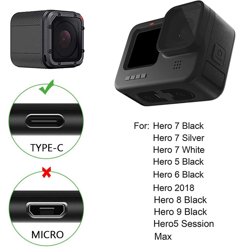 Charger Charging Cable Cord [USB-C, 5ft]Compatible for Gopro Hero 9 Hero 8 Hero 7 Black, Max Hero 7 Silver Hero 7 White Hero 6 Black, Hero 5 Black Hero 5 Session Hero 2018 (Black) - LeoForward Australia