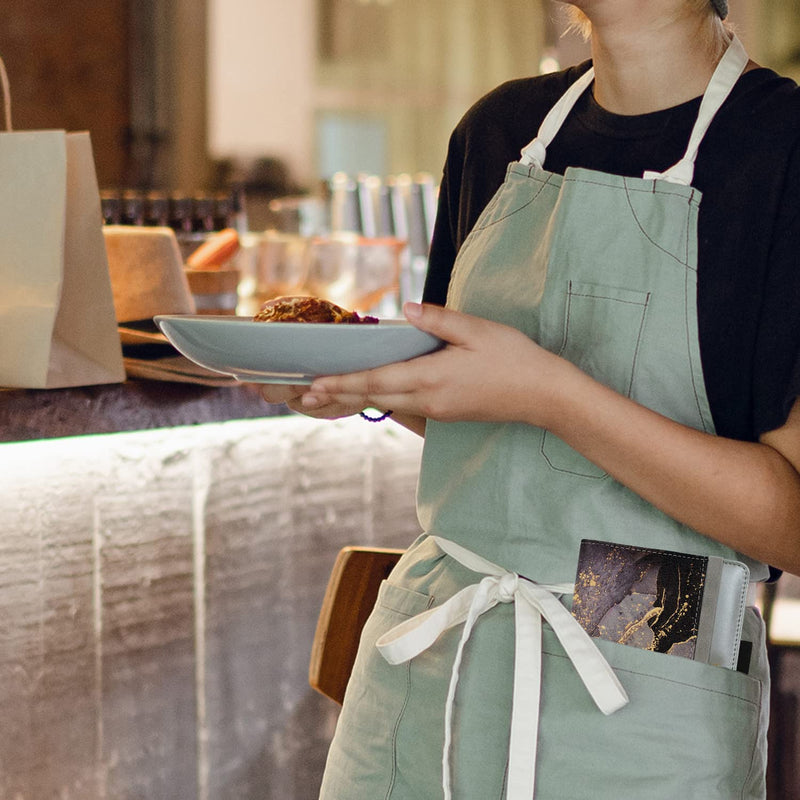  [AUSTRALIA] - Server Book - RSAquar Waitress Book/Waiter Book with 7 Large Pockets, Cute Server Wallet & Waitstaff Organizer with Elastic Band Fit Server Apron (Marble Black) AA-Marble Black