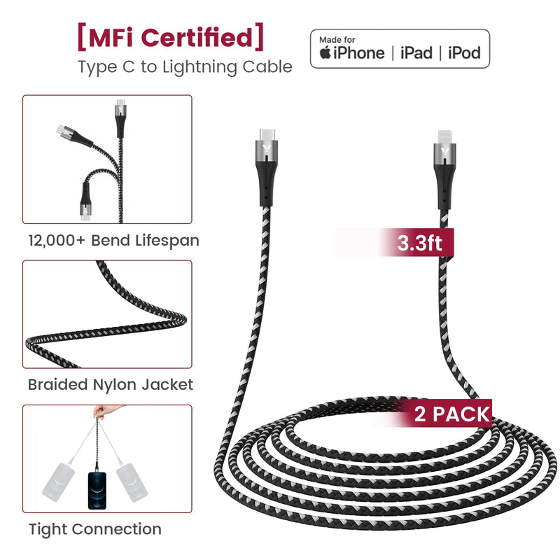  [AUSTRALIA] - iPhone 13 12 Fast Charger Kit, VELOGK 20W USB C PD Wall/Car Charger Adapter for iPhone 13/12/Pro/Max/Mini/11/Xs Max/XR/X, iPad Pro/Air/Mini, with 2X[Apple MFi Certified] iPhone Lightning Cables(3.3ft)