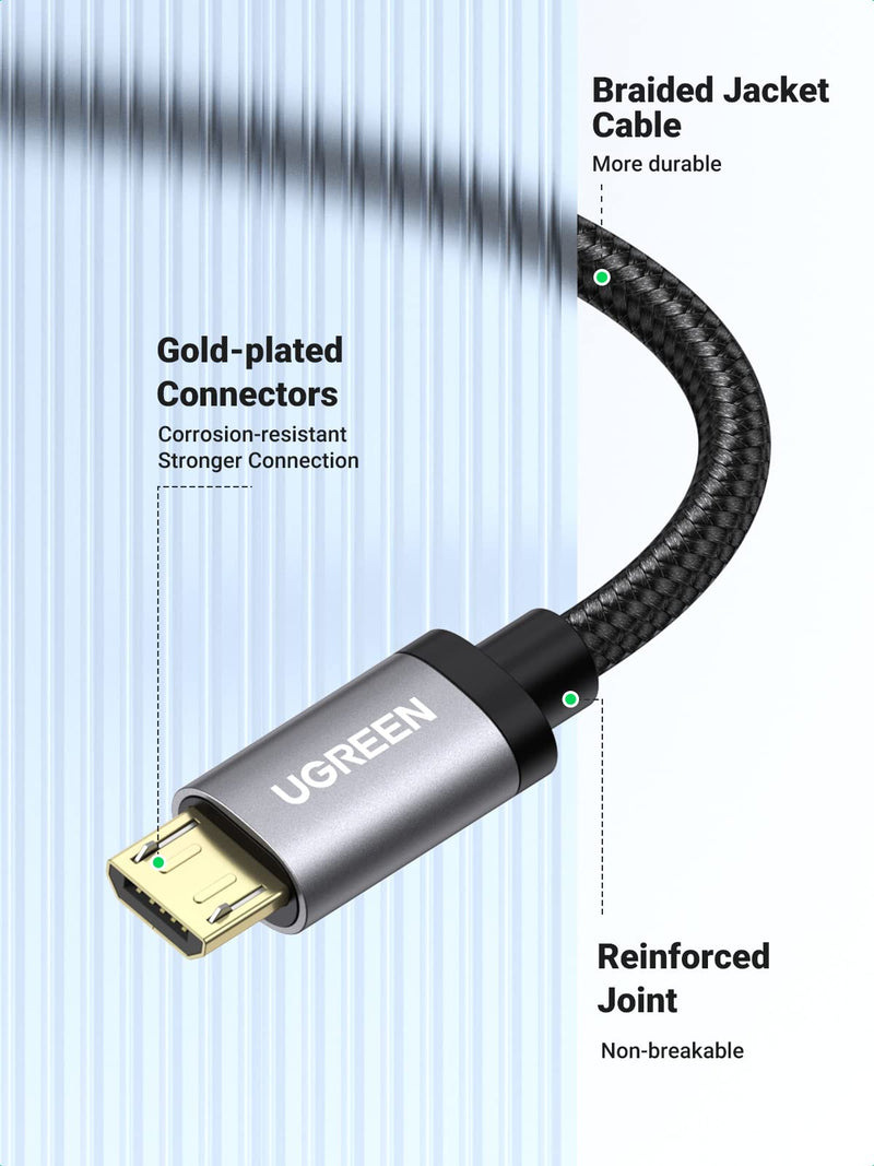  [AUSTRALIA] - UGREEN Micro USB Cable, 10FT High Speed Fast Charging USB Cable, Nylon Braided Durable Android Phone Charger Cord, Compatible with Samsung Galaxy S7 S6 Note LG V10 Tablet PS4 MP3 Black