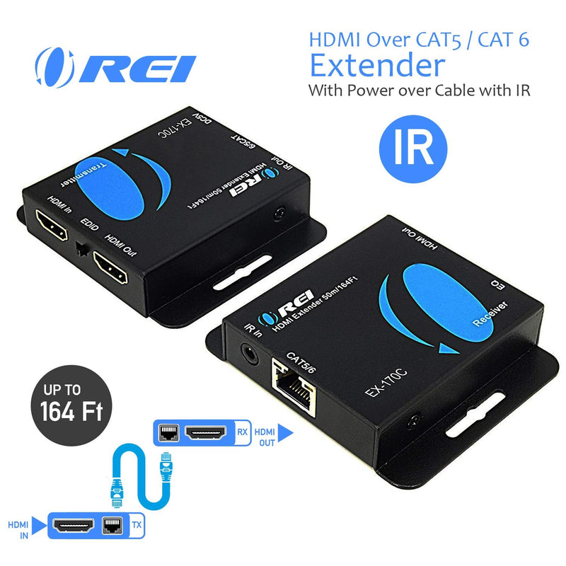  [AUSTRALIA] - HDMI Extender Over CAT5/CAT6 by OREI with IR Upto 164 Feet - Loop Out - 1080P Full HD Signal Distribution (EX-170C)