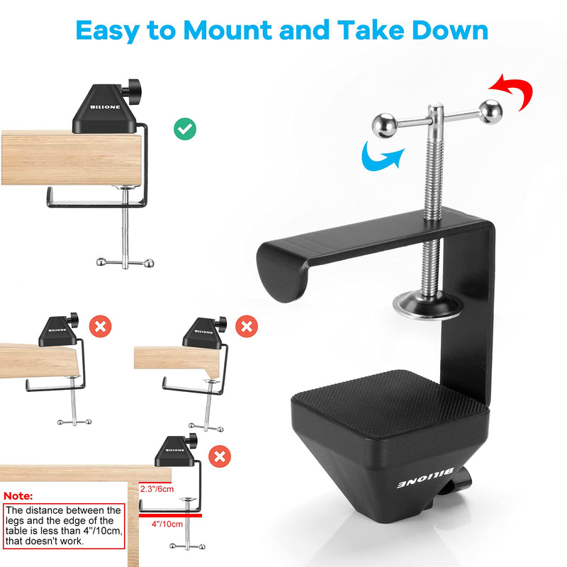  [AUSTRALIA] - Heavy-Duty Table Mount Clamp, BILIONE C Mounting Clamp Holder with Headset Hook Hanger for Microphone Suspension Boom Scissor Arm Stand & Arm Desk Lamps