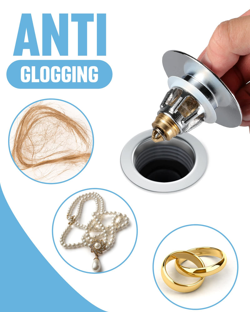 [AUSTRALIA] - Tgosomt® Universal Bathroom Sink Stopper, 1.1~1.5” Basin Pop Up Sink Drain Strainer, Anti Clogging Sink Drain Filter with Hair Catcher (Silver) Chrome Silver