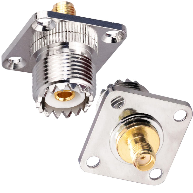 [AUSTRALIA] - TUOLNK SMA Female to UHF Female Jack Panel Chassis Mount RF Coax Adapter SO239 PL259 UHF to SMA 4-Hole Flange Panel Mount Adapter for Jumper Cable SMA to UHF RF Coaxial Connector 2 Pack