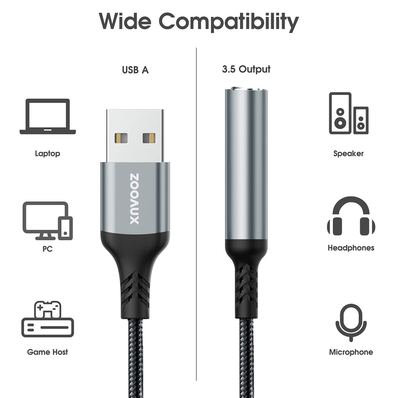  [AUSTRALIA] - ZOOAUX USB to 3.5mm Jack Audio Adapter,External Sound Card USB-A to Audio Jack Adapter with Aux Stereo Converter Compatible with Headset,PC Windows,Laptop Mac,Desktops,Linux,PS4 PS5 and More (Grey)