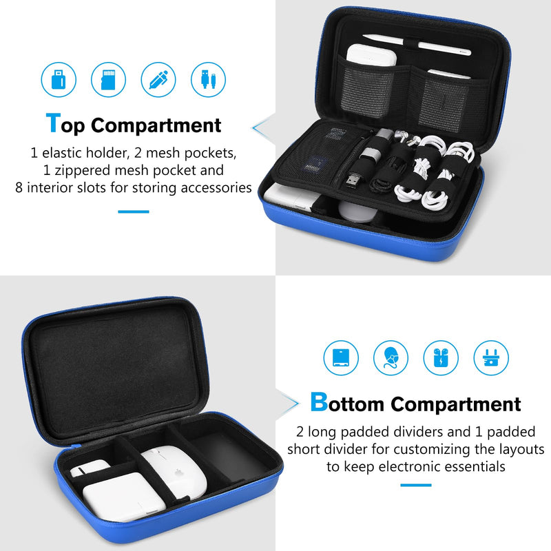  [AUSTRALIA] - ProCase Hard Travel Electronic Organizer Case for MacBook Power Adapter Chargers Cables Power Bank Apple Magic Mouse Apple Pencil USB Flash Disk SD Card Small Portable Accessories Bag -Blue Blue