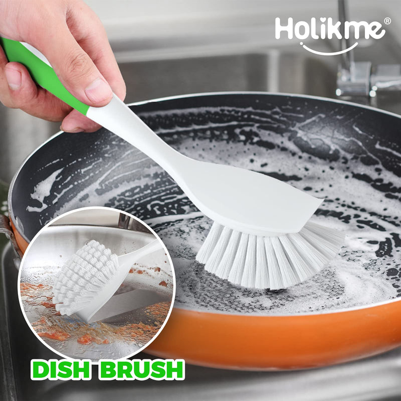  [AUSTRALIA] - Holikme 7 Pack Kitchen Cleaning Brush Set, Dish Brush for Cleaning, Kitchen Scrub Brush&Bendable Clean Brush&Groove Gap Brush&Scouring Pad for Pot and Pan, Kitchen Sink, Green