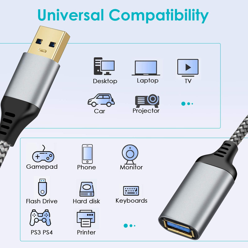  [AUSTRALIA] - 2 Pack 6FT USB Extension Cable USB 3.0 Extension Cord Type A Male to Female Durable Material Fast Data Transfer Compatible with Printer, USB Keyboard, Flash Drive, Hard Drive, Playstation…