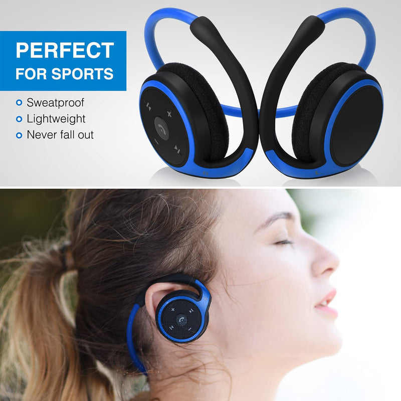  [AUSTRALIA] - Small Bluetooth Headphones Wrap Around Head - Sports Wireless Headset with Built in Microphone and Crystal-Clear Sound, Foldable and Carried in The Purse, and 12-Hour Battery Life, Blue