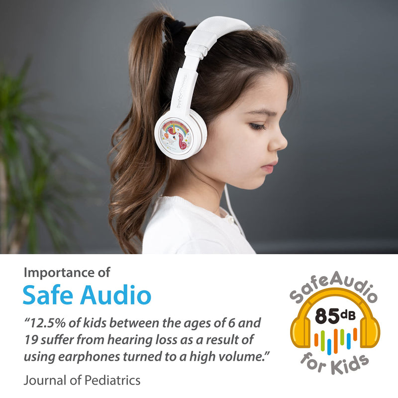 [AUSTRALIA] - ONANOFF BuddyPhones Explore+, Volume-Limiting Kids Headphones, Foldable and Durable, Built-in Audio Sharing Cable with in-Line Mic, Best for Kindle, iPad, iPhone and Android Devices, Snow White Explore+ SnowWhite