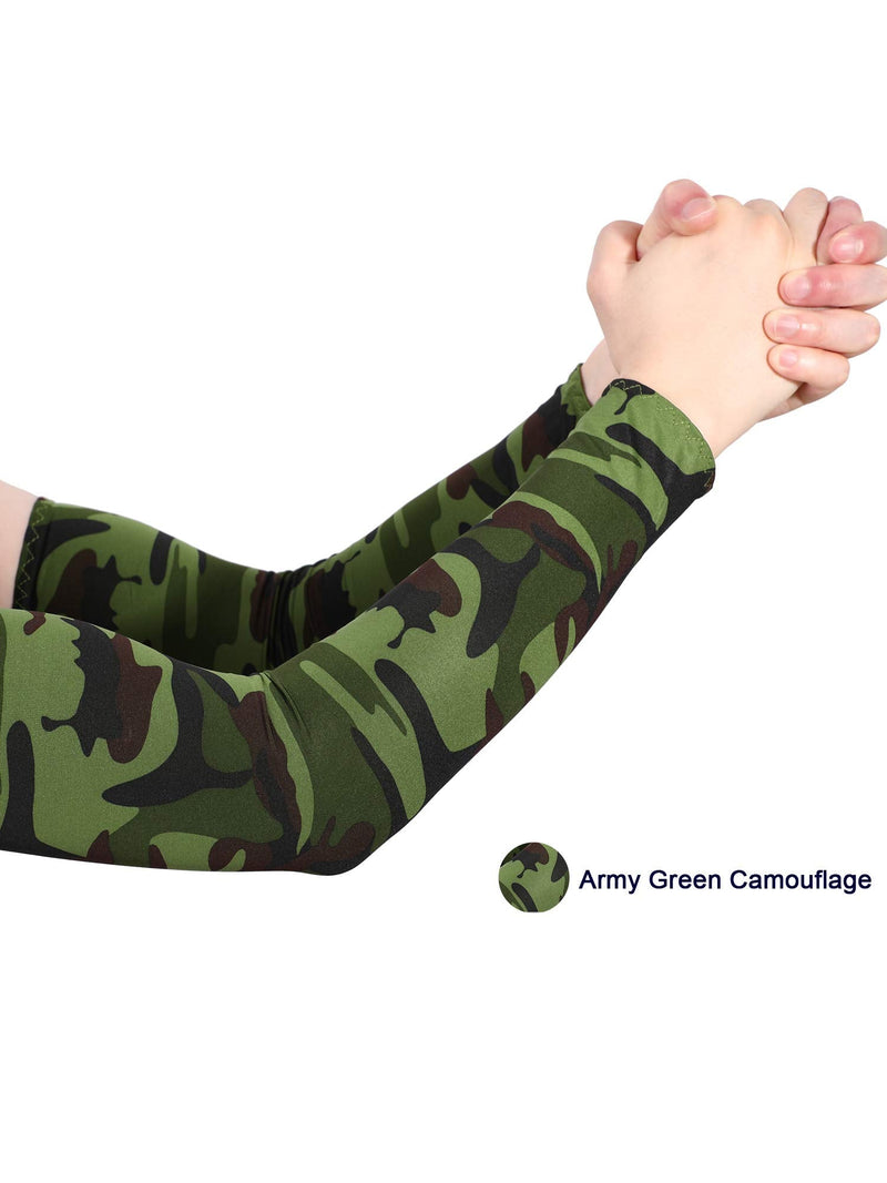  [AUSTRALIA] - 8 Pairs Unisex UV Protection Arm Cooling Sleeves Ice Silk Arm Cover for Men Women, Army Green Camouflage