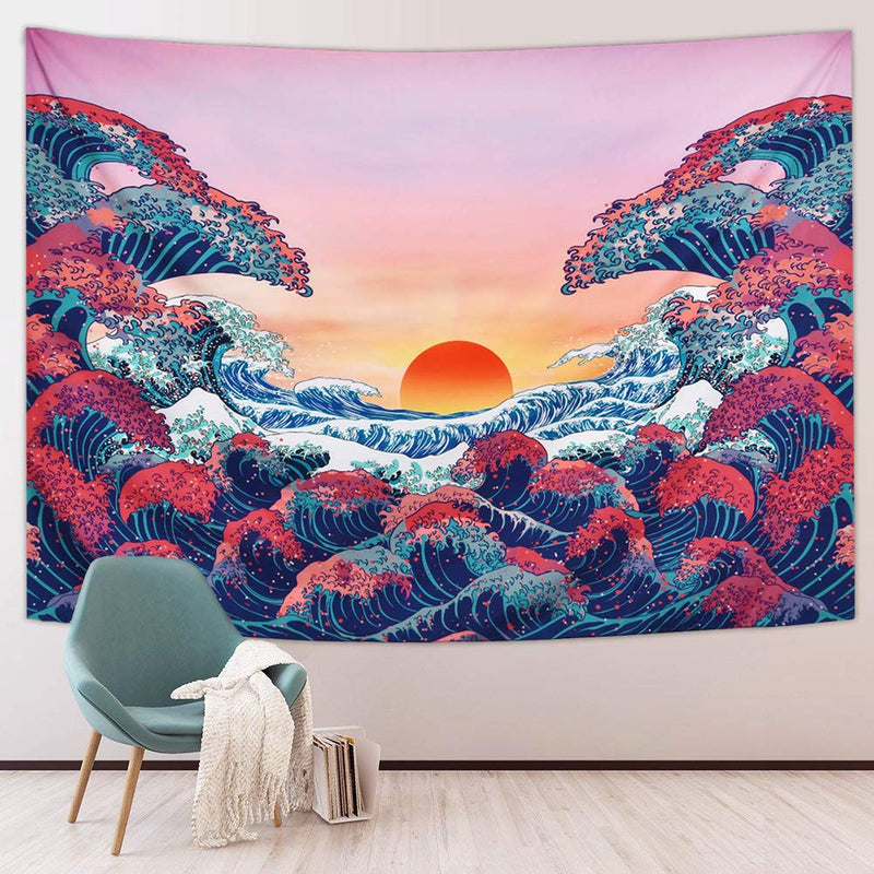  [AUSTRALIA] - UCIO Ocean Wave Tapestry, Colorful Ocean Wave and Sunset Tapestry Wall Hanging, Japanese Style Tapestry for BedRoom and Living Room, 51.2x 59.1 inch