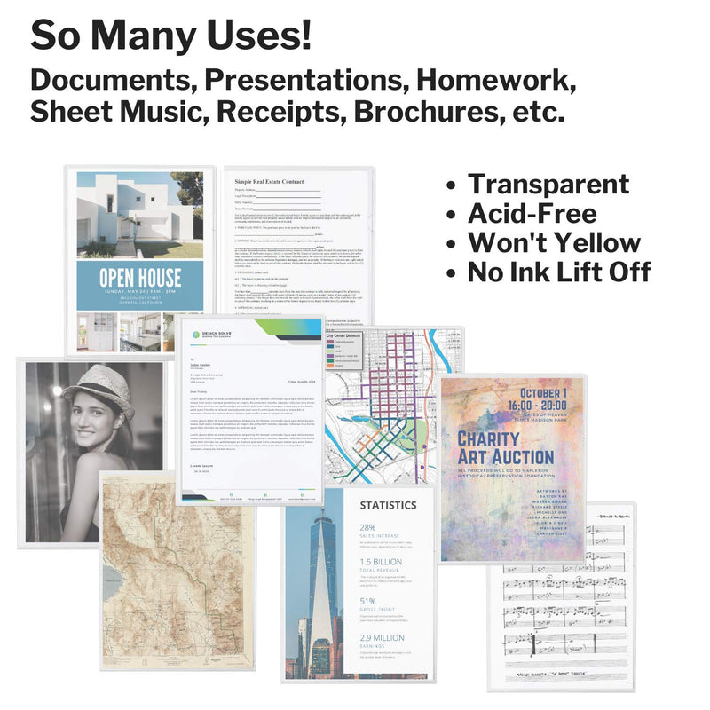  [AUSTRALIA] - Dunwell Clear Plastic Project Sleeves (6 Pack), 8.5x11" Letter Size, Clear File Folders, L-Type Clear Document Folder, Transparent Folder, See Through Project Sleeves, Acid-Free Poly, Archival Quality 6 Pack