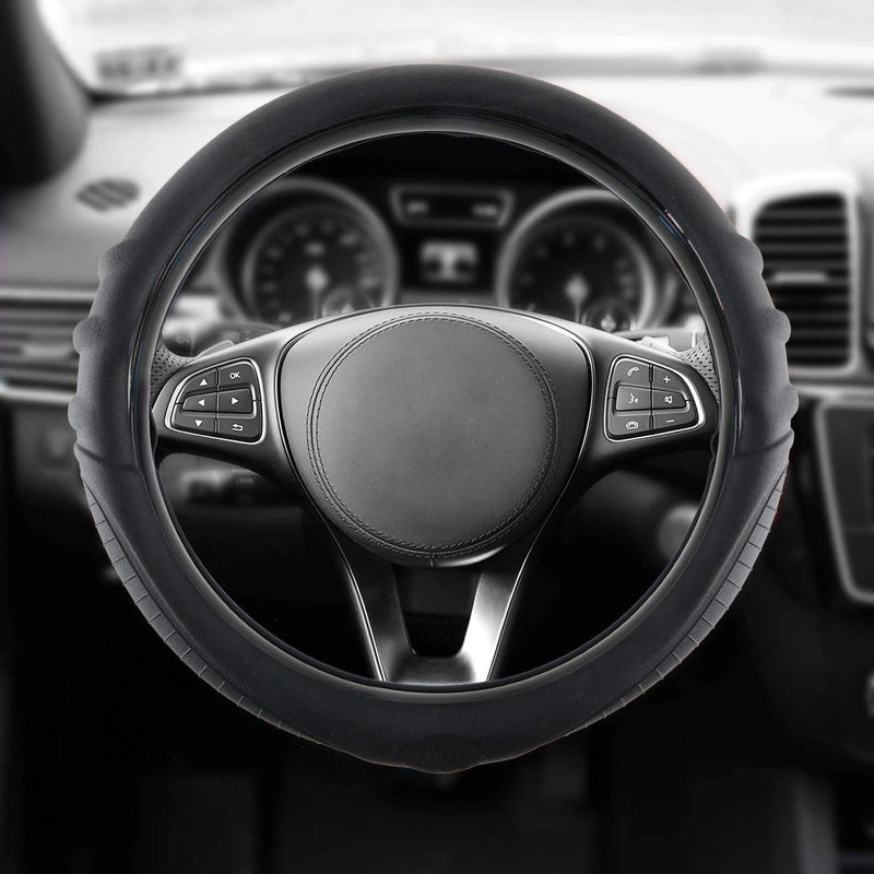  [AUSTRALIA] - Universal Silicone Car Steering Wheel Cover Anti-slip Massaging Grip for Car Truck Suv Van 14"15"16"(Black) Black