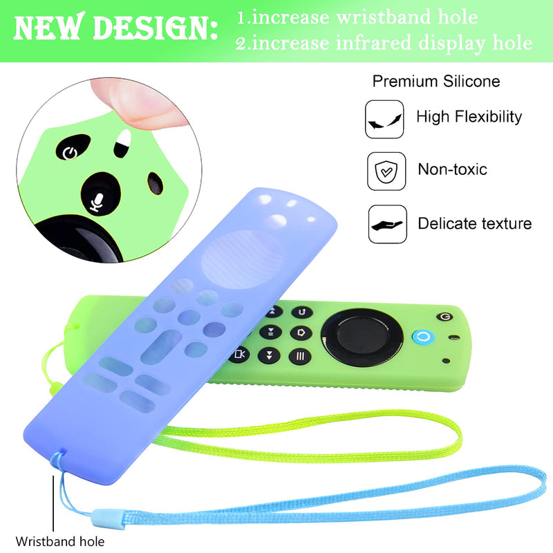  [AUSTRALIA] - [2 Pack] Pinowu Firestick Remote Cover Case (Glow in The Dark) Compatible with Firetv Stick (3rd Gen) Voice Remote, Anti Slip Silicone Sleeve with Wrist Strap (Green and Blue) Green Glow and Blue Glow