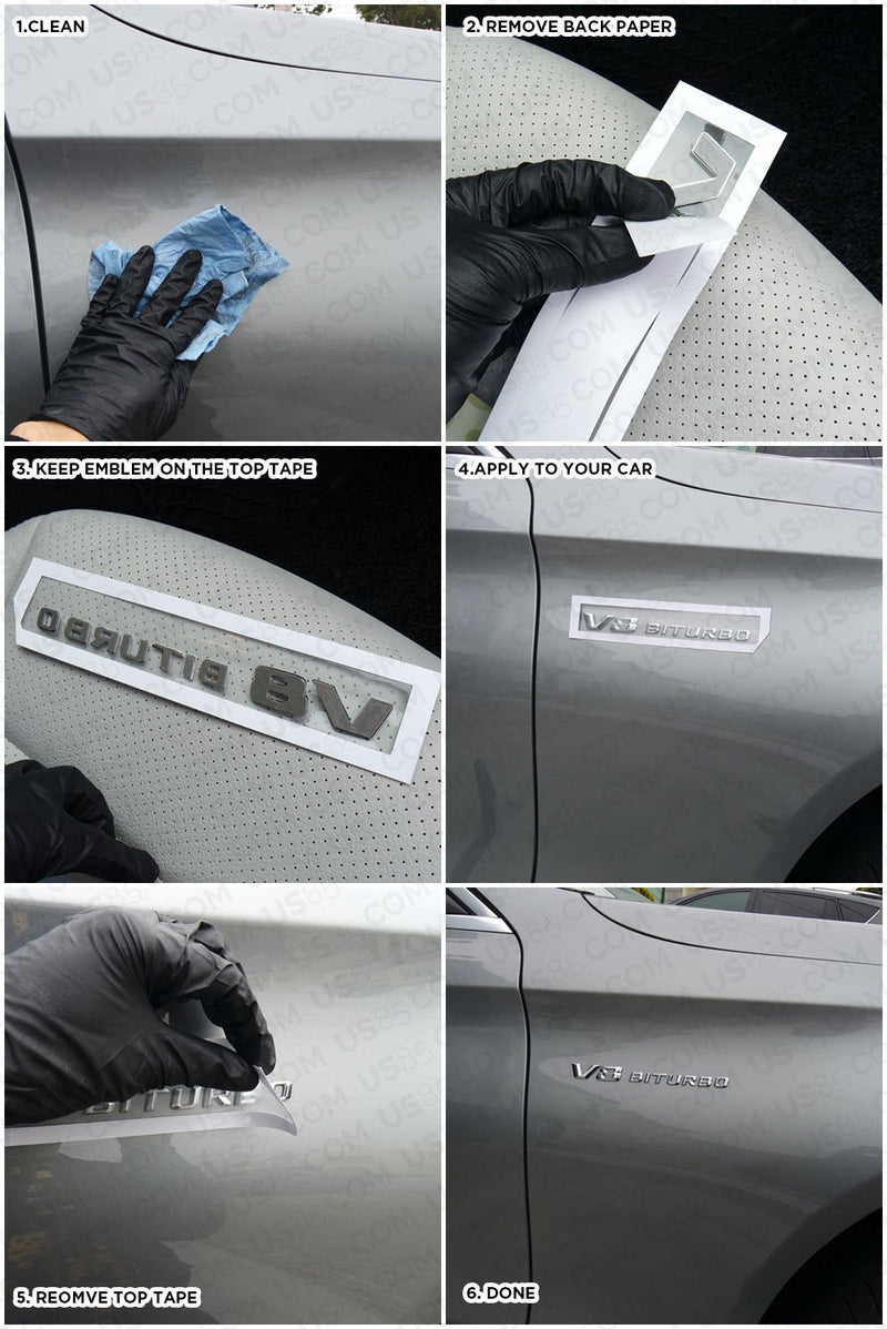 US85 For Mercedes-Benz V8 BITURBO Side Fender Left & Right Adhesive Nameplate Logo Emblem AMG Decoration Modified 2pcs (Gloss Black) - LeoForward Australia
