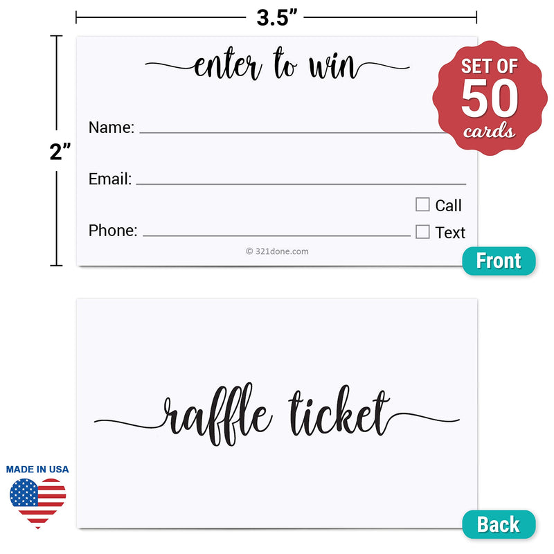  [AUSTRALIA] - 321Done Enter to Win Tickets (Set of 50) 3.5" x 2" Name, Phone Number, and Email, Raffle Tickets Entry Form for Contests, Drawings, Lotteries Prize Game, White 3.5 x 2 inches 3 Info Lines