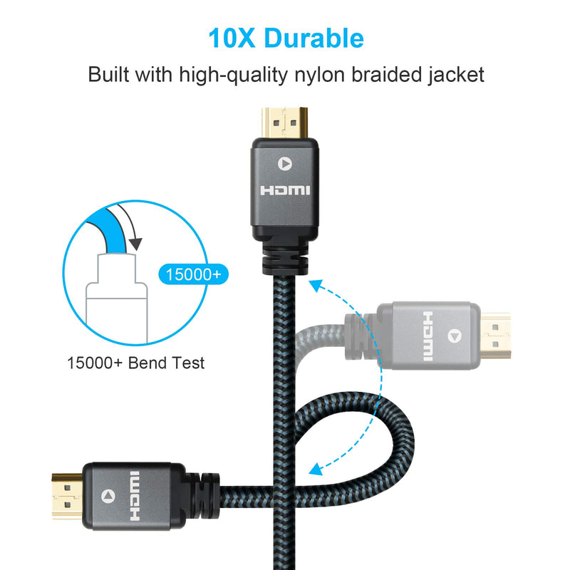 Yauhody 8K HDMI 2.1 Cable 6ft, 48Gbps Ultra High Speed Heavy Duty Nylon Braided HDMI 2.1 Cord, Real 8K@60Hz, 10K, 4K@144Hz, 4K@120Hz, eARC, HDCP 2.2 & 2.3, Dynamic HDR, 3D for Monitor, TV (6 Feet) 8K-6ft - LeoForward Australia