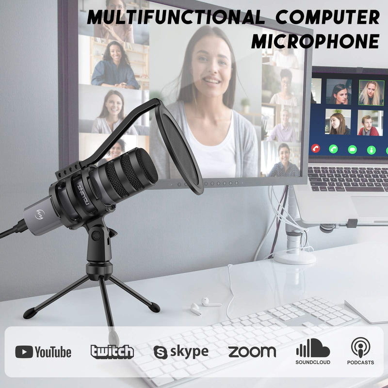  [AUSTRALIA] - ZINGYOU USB Microphone Computer Mic for Gaming Podcasting Recording Vocals Singing 192kHz/24Bit Compatible with Windows macOS Laptop Plug & Play, ZY-UD1 Gray