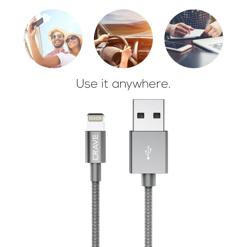 Apple MFI Certified Lightning to USB Cable - Crave Premium Nylon Braided Cable 4 FT - Slate - LeoForward Australia