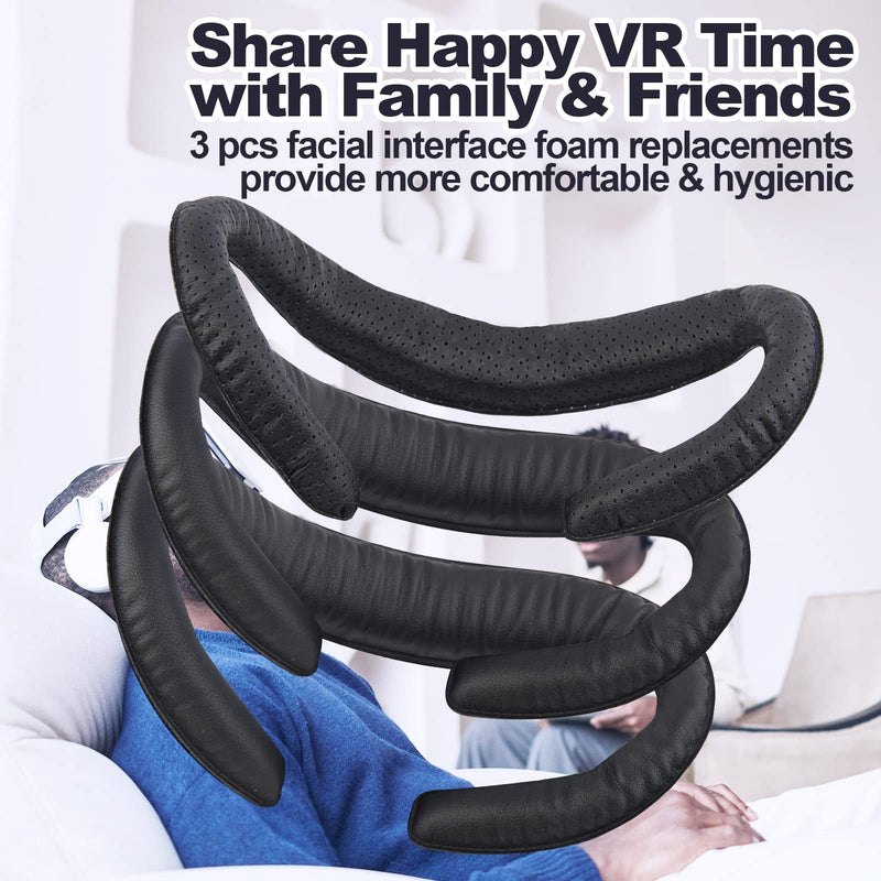  [AUSTRALIA] - Nefuo VR Face Pad for Oculus Quest 2, 3 PCS Sweatproof & Breathbale PU Leather Foam Replacements, Facial Interface with Anti-Light Nose Pad & Air-Circulation Design, VR Accessories for Quest 2