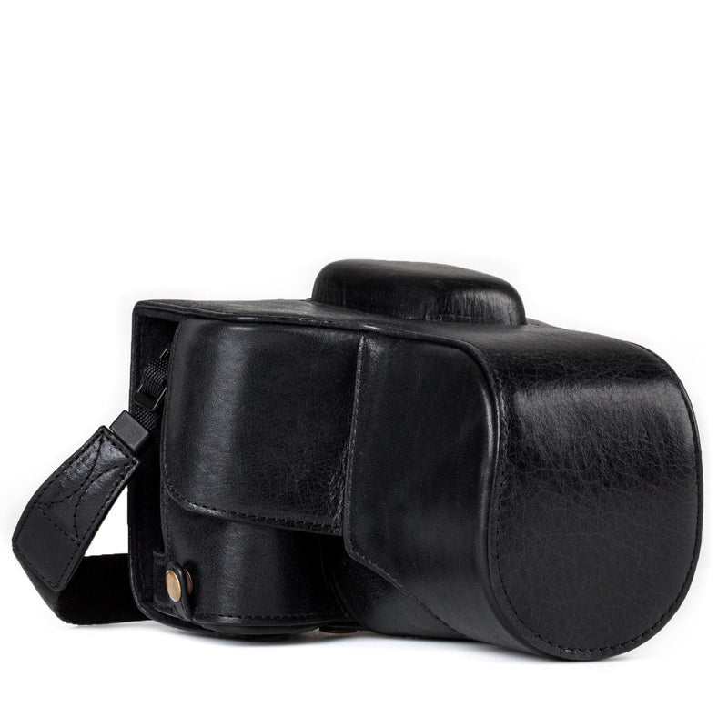  [AUSTRALIA] - MegaGear MG1192 Ever Ready Genuine Leather Camera Case Compatible with Canon EOS Rebel T8i, Kiss X10i, Rebel T7i, Kiss X9i, 77D, 9000D (18-55mm), Black