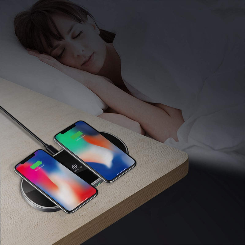  [AUSTRALIA] - Dual Wireless Charging Mat Fast Wireless Charger iPhone Wireless Charging Pad Station Metal Qi 5 Coils 10W Large Multiple Devices Compatible with iPhone 12 11 X XS Max Samsung USB C Adapter Included