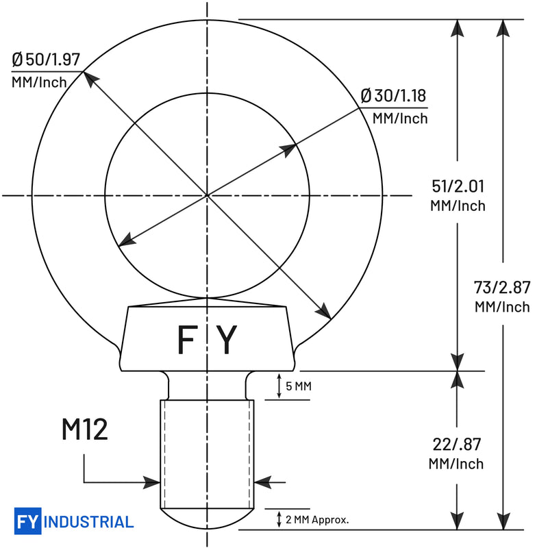  [AUSTRALIA] - Stainless Steel Machinery Shoulder Lifting Eye Bolt (M12, 2 Items) M12 Silver