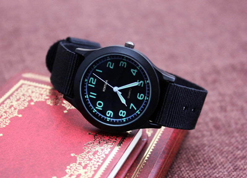 School Kids Army Military Wrist Watch Luminous Watch with Nylon Strap black - LeoForward Australia