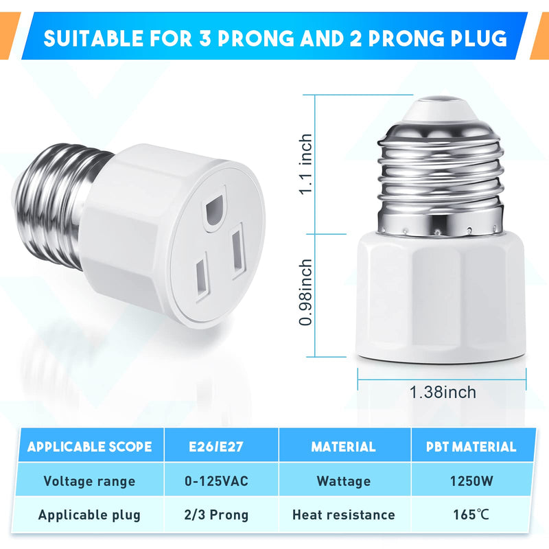  [AUSTRALIA] - E26/ E27 3 Prong Light Bulb Socket Adapter, Polarized Light Socket Outlet, Light Socket to Plug Adapter Socket Converter, Light Bulb Plug Adapter for Patio, Garage, Porch (1) 1