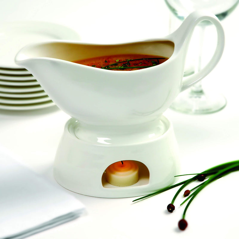  [AUSTRALIA] - Norpro Porcelain Gravy Sauce Boat with Stand and Candle, 16oz, White