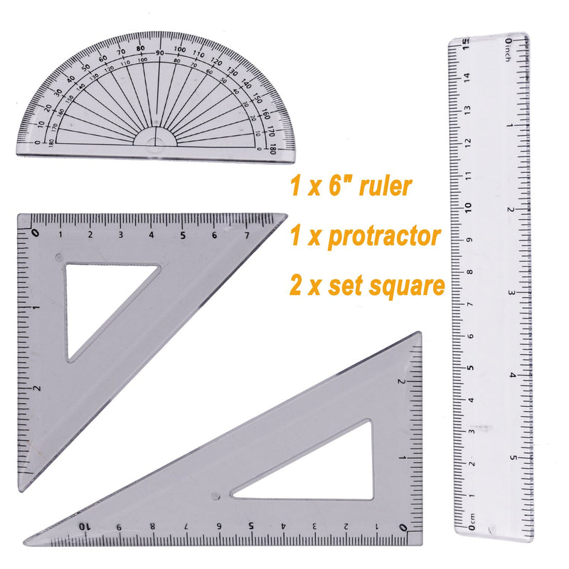 SAYEEC Compass Set Professional Geometry Math Kit 10pcs Precision Compass Drawing Tool with Pencil for Student, School Suppler Ruler, Protractor, Set Square Eraser Pencil Sharpener - LeoForward Australia