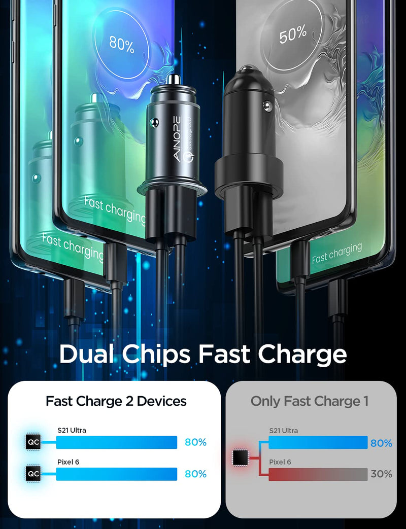  [AUSTRALIA] - Fast USB Car Charger Fast Charge AINOPE Car Charger Adapter 36W All Metal Cigarette Lighter USB Charger Quick Charge Compatible with iPhone 14/13/12/11pro/x/8/Samsung S22/S22+/Ultra/S21/Note 9/S10/S9 Black