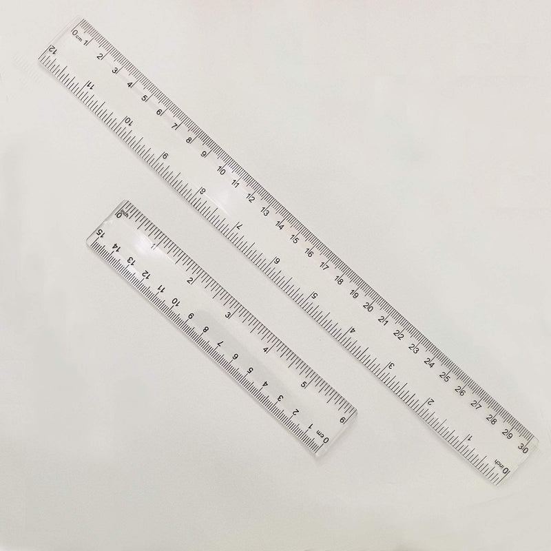  [AUSTRALIA] - 2 Pack Plastic Ruler Straight Ruler Clear See Through Measuring Acrylic Tool for Student School Office with Centimeters and Inches(6 Inch+12 Inch)