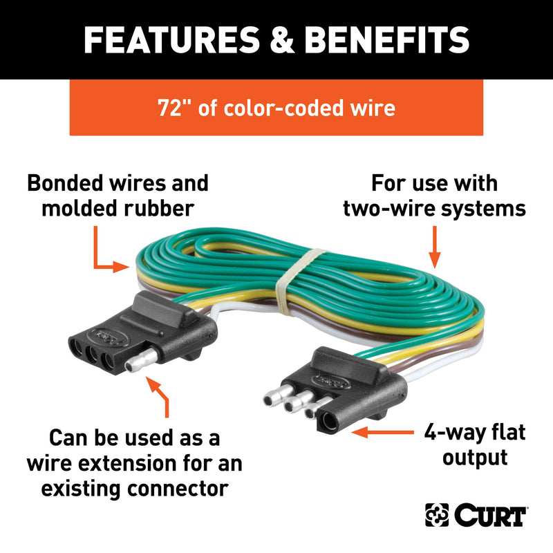  [AUSTRALIA] - CURT 58051 Vehicle-Side and Trailer-Side 4-Pin Flat Wiring Harness with 72-Inch Wires