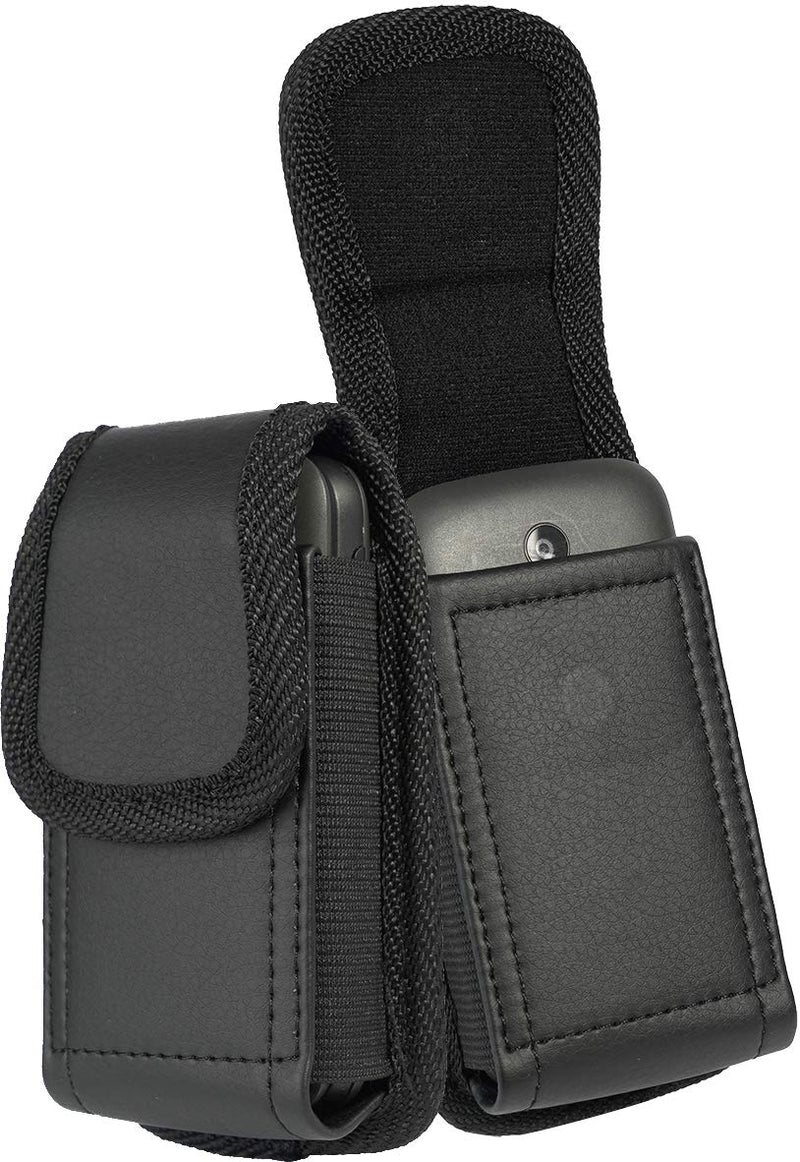 Flip Phone Case, Nakedcellphone Black Vegan Leather Vertical Pouch [with Belt Loop, Metal Clip, Magnetic Closure] for Alcatel Go Flip V, MyFlip, Quickflip, Cingular Flip 2 (A405DL, 4051s, 4044) - LeoForward Australia