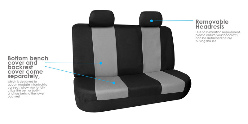  [AUSTRALIA] - FH Group FB056012 Modern Flat Cloth Solid Bench Seat Cover, Gray/Black Color w. Free Air Freshener-Fit Most Car, Truck, SUV, or Van