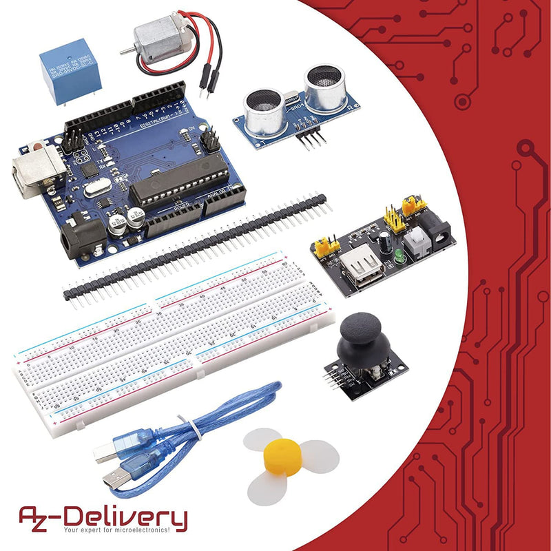  [AUSTRALIA] - AZDelivery starter kit with resistors, power supply module and DC motor multi-part sensor kit with LEDs electronics accessories compatible with Arduino, including e-book!