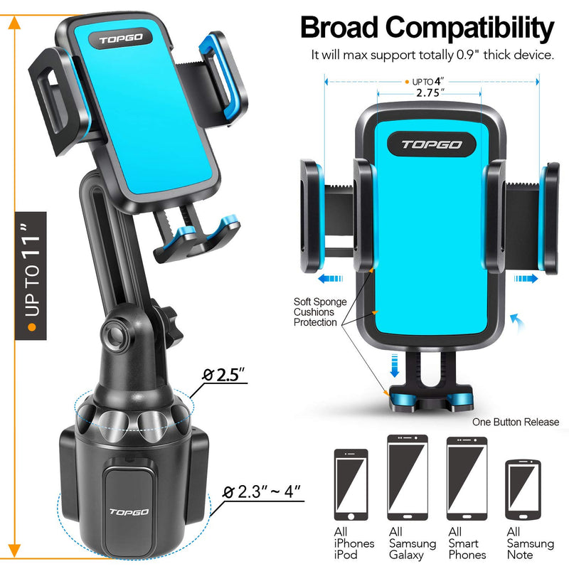  [AUSTRALIA] - Car-Cup-Holder-Phone-Mount Adjustable Pole Automobile Cup Holder Smart Phone Cradle Car Mount for iPhone 11 Pro/XR/XS Max/X/8/7 Plus/6s/Samsung S10 /Note 9/S8 Plus/S7 Edge(Blue) Blue