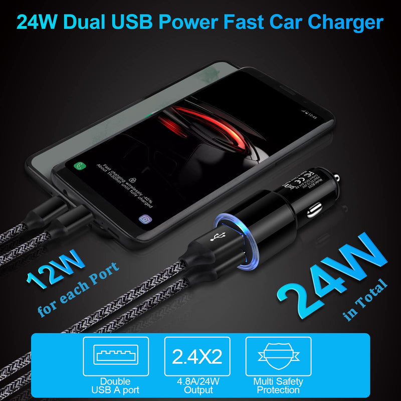  [AUSTRALIA] - USB Car Charger, 2Pack 4.8A Fast Charging Dual Port USB Cigarette Lighter Adapter for iPhone 14 13 12 11 Pro Max SE XR X 8 7 6, iPad, Samsung Galaxy S22 S21 S20 S10 S9 S8 S7 A10E A51,Android,Kindle