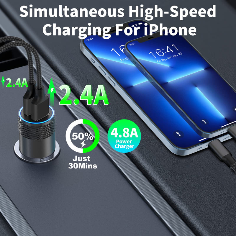  [AUSTRALIA] - [Apple MFi Certified] iPhone Fast Car Charger, Braveridge 4.8A Dual USB Power Rapid Car Charger with 2 Pack Lightning Braided Cable Quick Car Charge for iPhone 14 13 12 11 Pro Max/XS/XR/X/iPad/AirPods Black