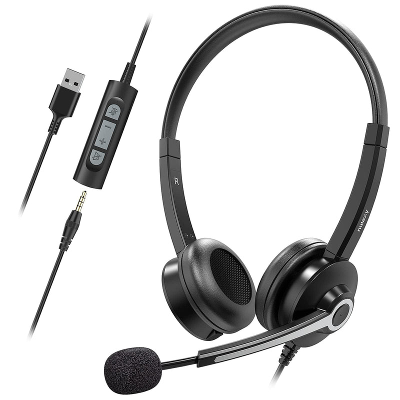  [AUSTRALIA] - Nulaxy Computer Headset with Microphone, Wired USB Headset for Laptop PC, 3.5mm Jack Inline Control Headphone with Noise Cancelling Mic, Business Call Center Headset for Skype, Office, Classroom, Home B