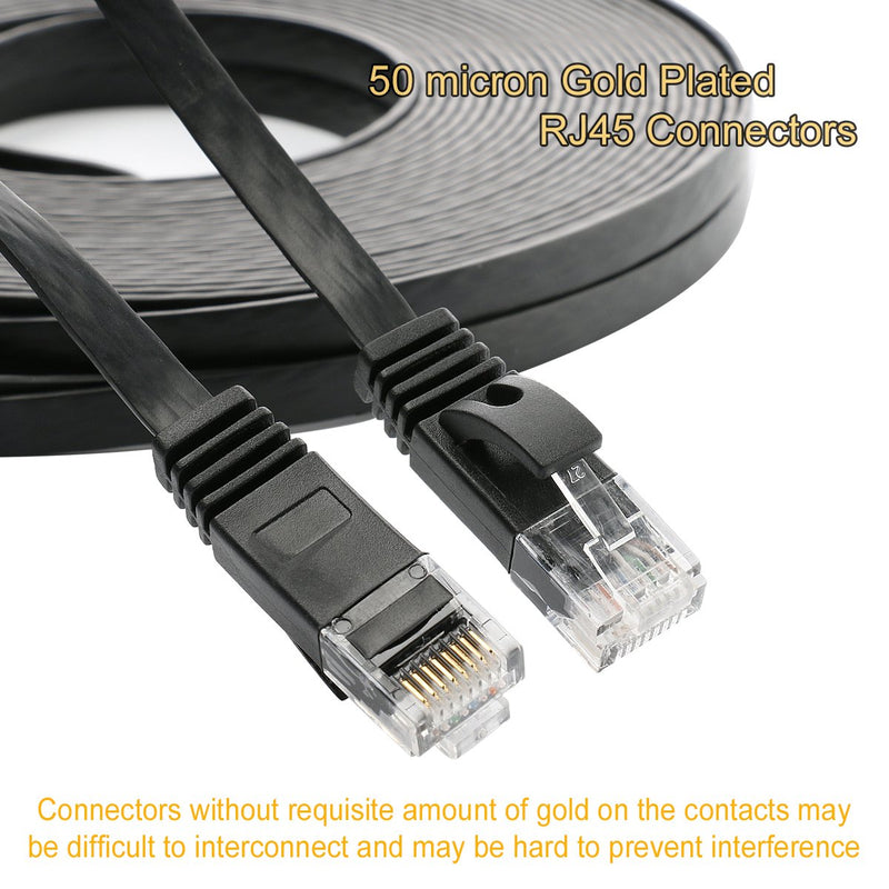 Cat 6 Ethernet Cable 25 ft Flat, Durable Internet Network Lan Patch Cord, Sturdy Cat6 High Speed Computer RJ45 Wire for Router, Modem, PS Xbox, Gaming, Switch, TV, Video- Faster Than Cat5e/Cat5, Black - LeoForward Australia